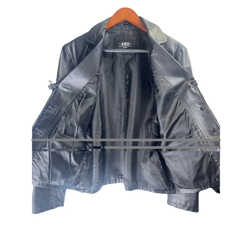 B. Moss - Black Leather Jacket Quilted Lining - Women's Large Button Front 😊‎
